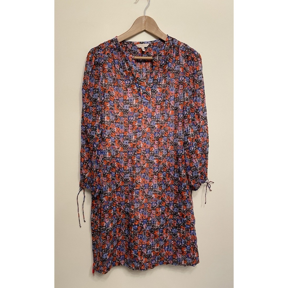 Rebecca Taylor‎ Cosmic Floral Shift Dress Women Size 0 Silk Cotton Long Sleeve
